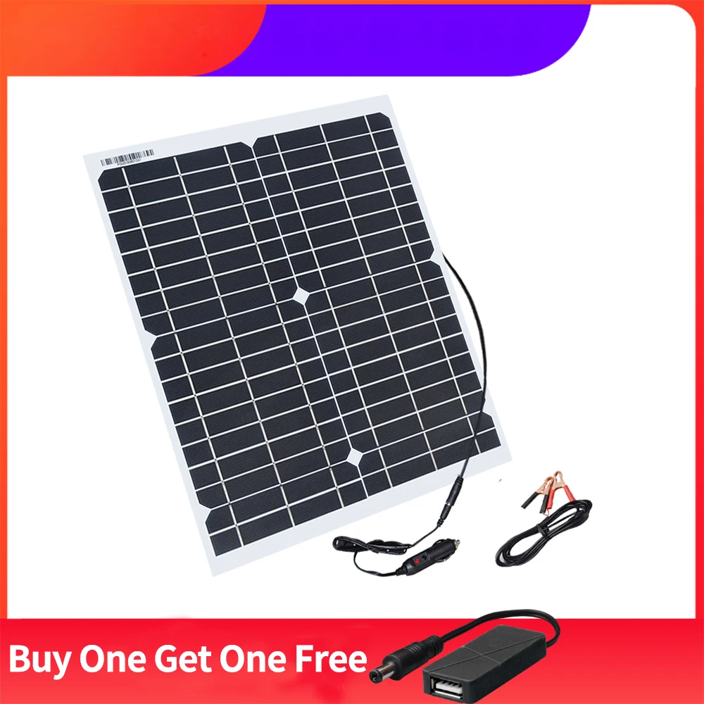 

20W 12V Solar Panel Car Battery Trickle Charger & Maintainer Power Battery Charger With Cigarette Lighter Plug Clamp