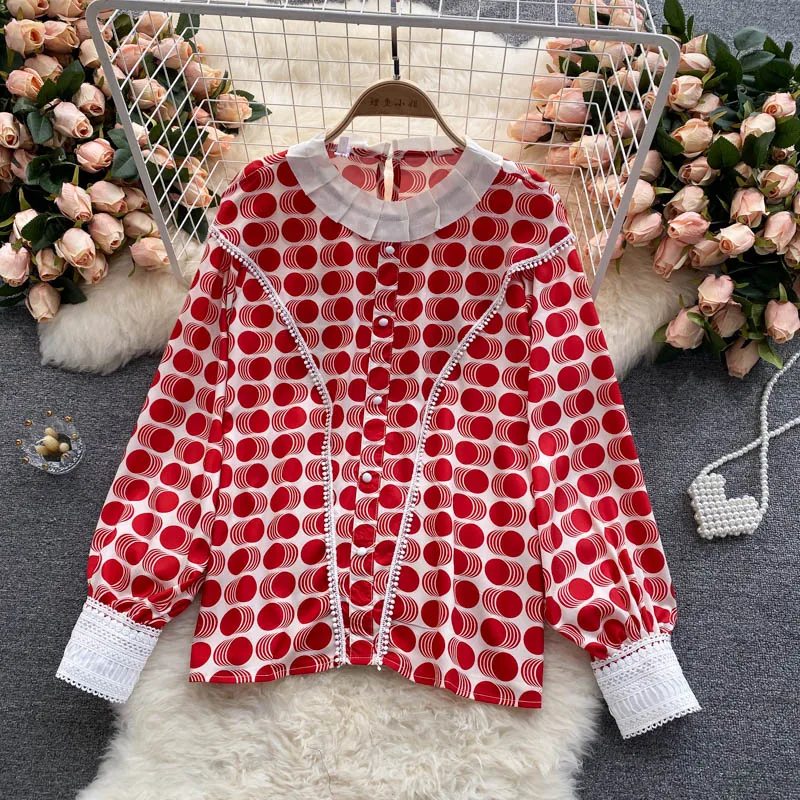 Polka Dot Long Sleeve Blouse Women's New Design Elegant Top 2021 Autumn Fashion Casual Tassels Pleated Office Ladies Work Shirt cartoon pattern embossment wallet stand design smart leather tablet cover case for ipad mini 2021 bear and quote