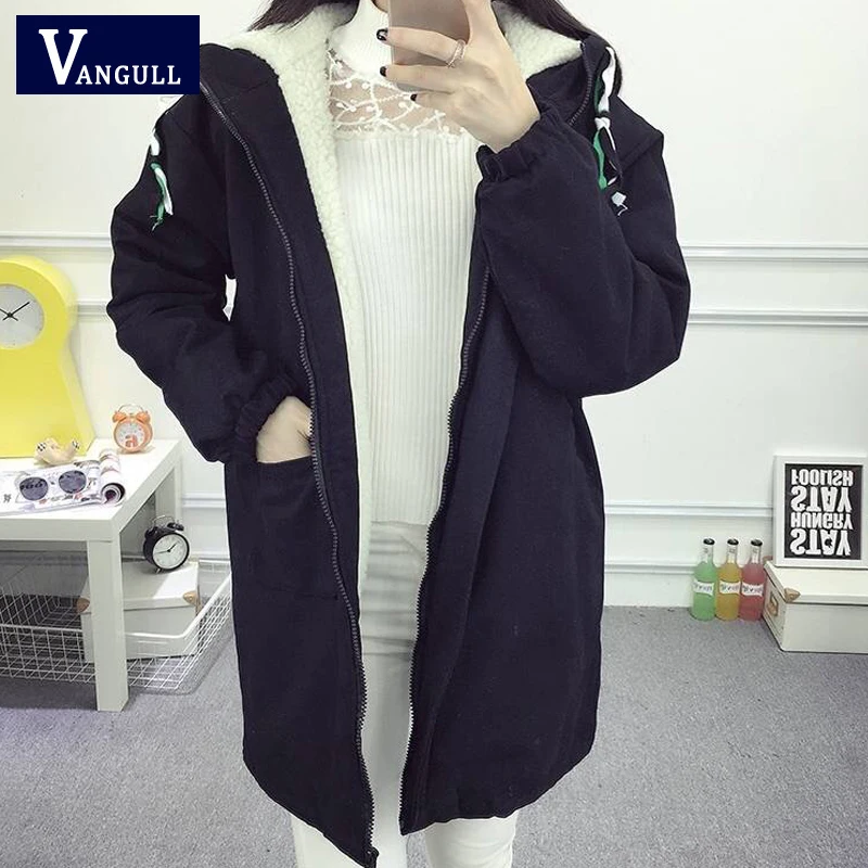 Vangull Women Hooded Jackets Warm Cotton Thicken Coat Autumn Winter New Solid Female Fashion Casual Long Sleeve Zipper Outerwear