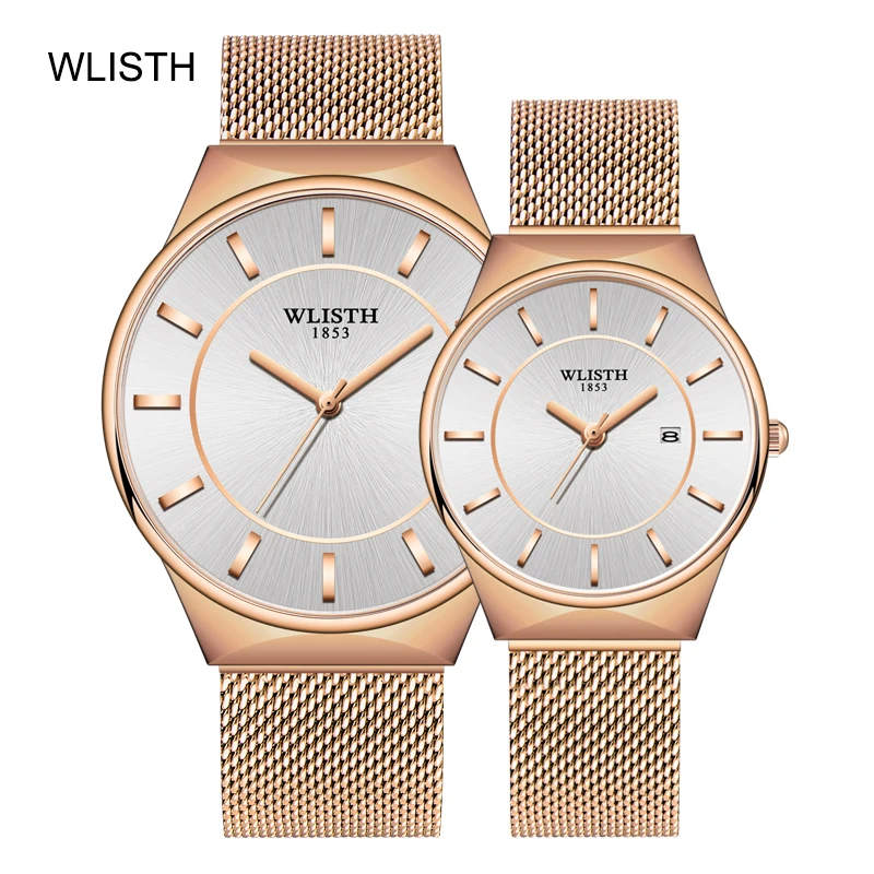 Reloj de pulsera de cuarzo de acero inoxidable para hombre y mujer, regalo de San Valentín de moda para parejas, 2021