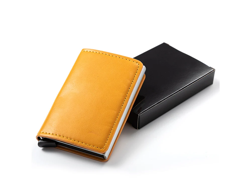 Bycobecy, мужской RFID Бумажник для смарт-карт, Ретро стиль, из искусственной кожи, минималистичный кошелек, металл, алюминий, тонкий мини-кошелек, Carteira с коробкой