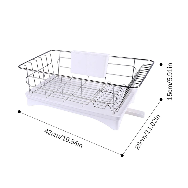 

Stainless Steel Dish Drainer Drying Rack With 3-Piece Set Removable Rust Proof Utensil Holde For Kitchen Counter Storage Rack