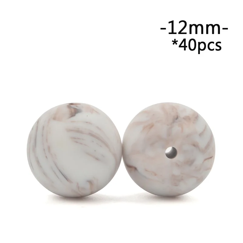 LOFCA, 12 мм, круглая форма, 40 шт./лот, силиконовые бусины для прорезывания зубов, для DIY, для кормления, ожерелья, пищевого качества, жевательные бусины - Цвет: brown marble