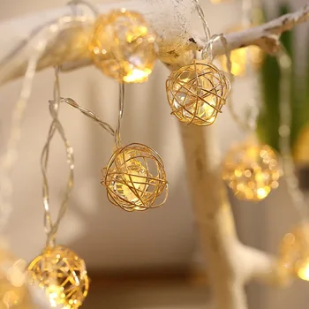

String lights wrought iron ball starry lights string USB battery style outdoor indoor bedroom window Christmas tree decoration