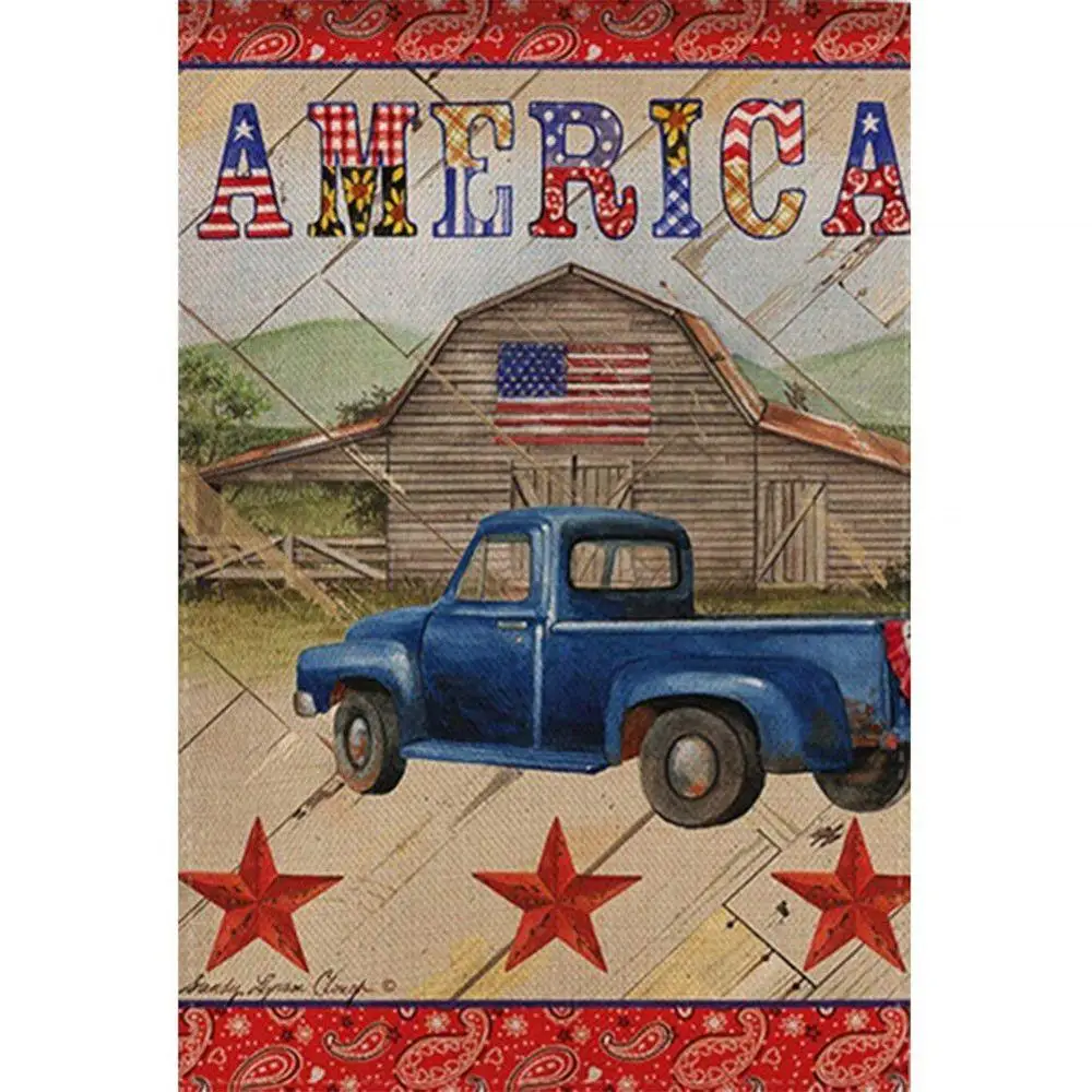 

Diamond-Painting Round 5D DIY Rhinestone American Flag With Truck Cross-Stitch Kit Handmade Craft Art