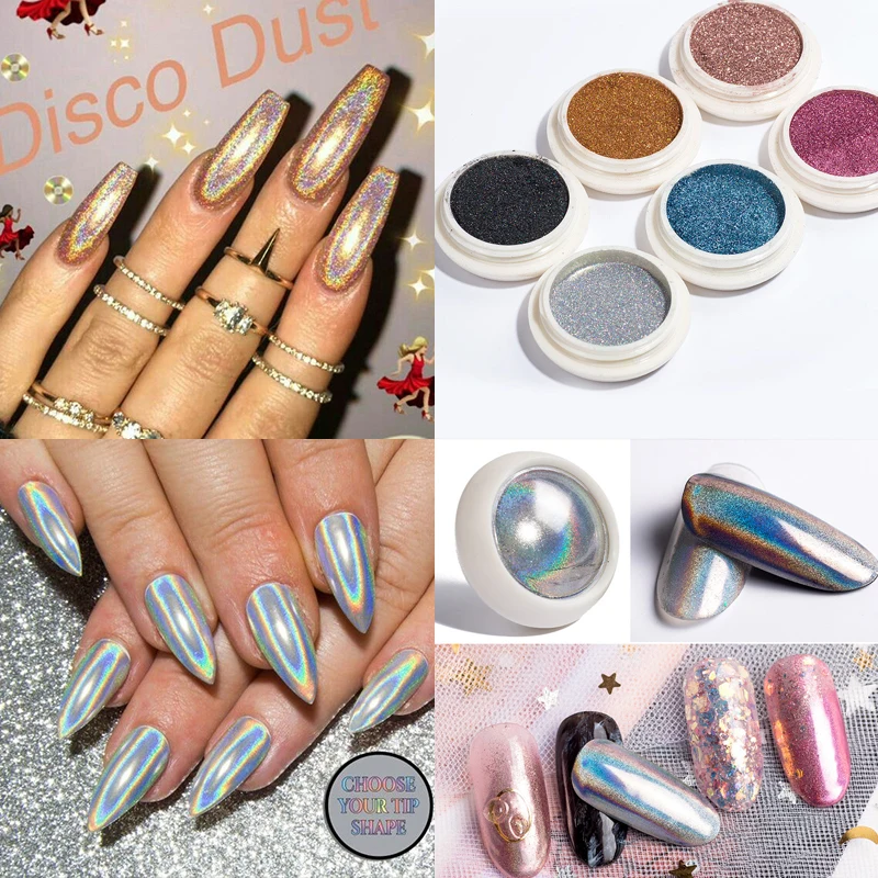 

1 Box Laser Silver Holographics Nail Glitter Powder Gradient Sparkly Dust Chrome Pigment For UV Gel Polish Nail Art Decoration