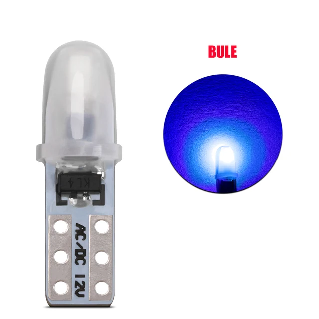 10Pcs T5 W3W W1.2W LED Auto Car Dashboard Light 3014 2-SMD Reading Instrument Panel Lamp No Polarity Bulb White Amber 12V DC Blue