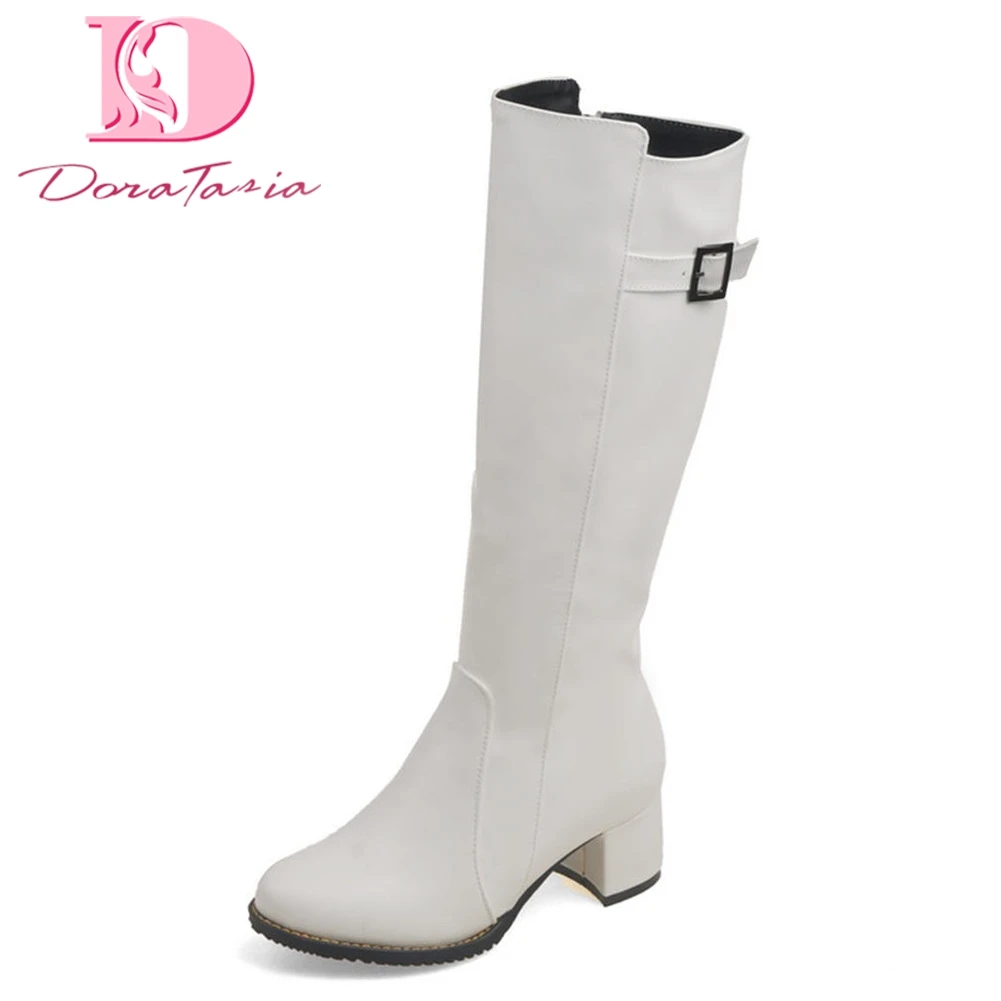 

Doratasia 2019 Top Quality Fashion Large Size Chunky Heel Riding Boots Women Shoes Woman Winter Knee High Boots Botas De Mujer