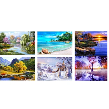 

4 Pack Diamond Painting Full Drill Four Seasons Landscape & 2 Pack Rhinestone Embroidery Set Cross Stitch 16X12 inch
