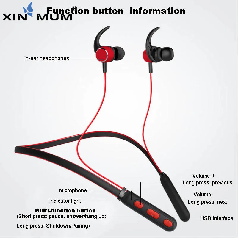 Bluetooth Headset Sport Hanging Neck Microphone for Iphone Xiaomi Huawei Sony LG Android Bluetooth Headphone Wireless Earphone