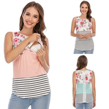 

Maternity Blouse Fashion Short Sleeve Striped Nursing T-shirt Blouse Breastfeeding Ladies Casual Pregnancy Clothe O-Neck tees