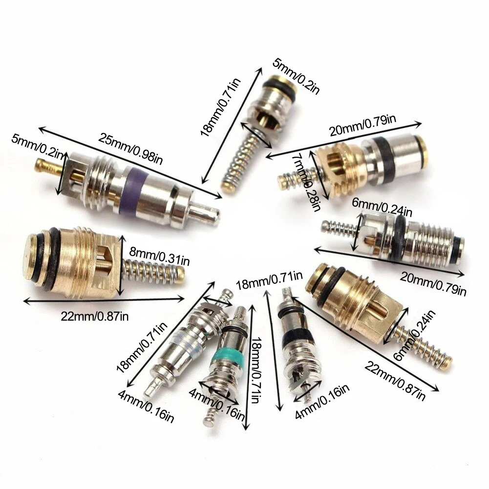 134pcs A/C Core Valves R134A Automotive Air Conditioning Assortment&Remover Kit Car Air Conditioning Valve Core A/C Sealing Kit
