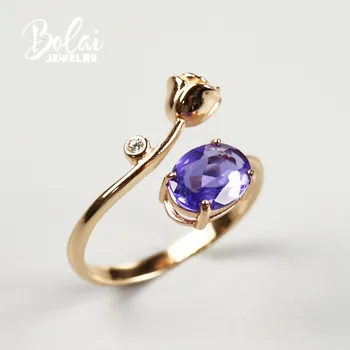 

Bolaijewelry,Nano Tanzanite oval 6*8mm ring,925 sterling sliver,Simple rose design style,fine jewelry for wife daily wear