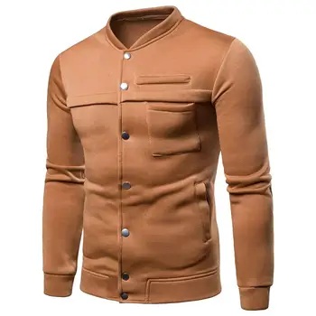 

Casual Jacket Men Solid Color Coat Fashion Long Sleeve Stand Collar Autumn Jacket