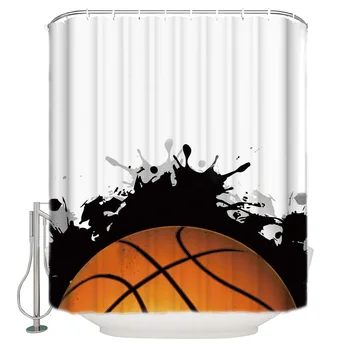

Cartoon Basketball Art Design Print Waterproof Shower Curtain Polyester Fabric Bath Curtain Washable Home Bath Decor Curtains
