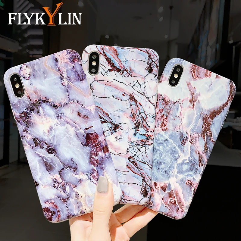 

FLYKYLIN Marble Case For iphone 7 Plus 8 6 S 6S XR X XS Max Back Cover Soft IMD Silicone Phone Coque Fashion Smooth Art Shell