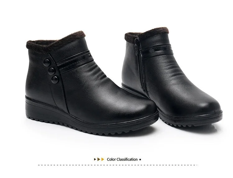 Winter New Women Platform Shoes Woman Genuine Leather Flat Ankle Boots Elderly Warm Snow Boots Mother Cotton Shoes Size 35-41