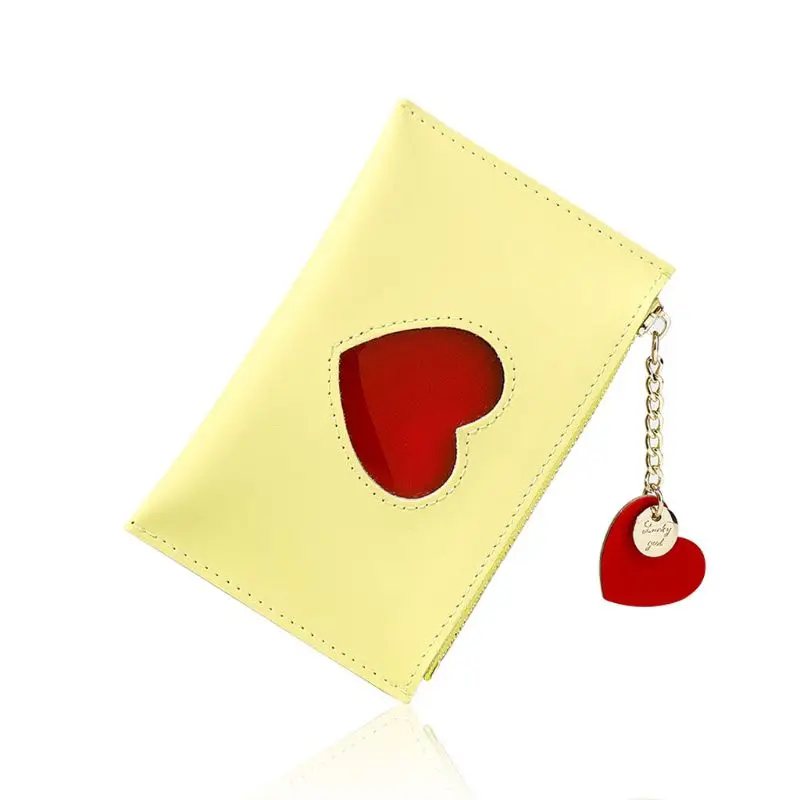 Тонкий кожаный кошелек для женщин девочек кредитный держатель для карт Брелок Сумочка на молнии сумка для монет U50C - Цвет: yellow