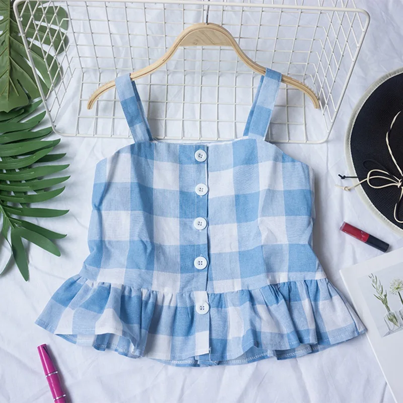 

Red Pleated Back Checked Top Summer Tops For Women Clothes 2019 Cute Straps Vest Korean Fashion Casual Camisole College style