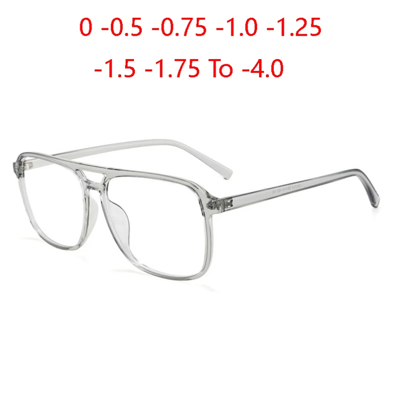 Блокирующий синий светильник, квадратное близорукое зрелище, двойной луч, прозрачный серый TR90, диоптрийные очки по рецепту-0,5-1,0-4