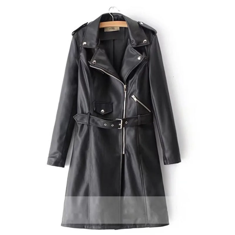 

LANMREM 2020 Spring New Fashion Solid Color Lapel In The Long Section Of The Waist Pu Leather Jacket Female PB636