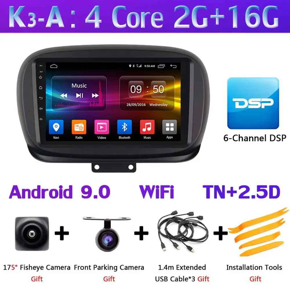 K3-A 360 ° Панорамное 8 ядро 4G+ 64G Android 9,0 автомобильное мультимедийное радио для FIAT 500X- головное устройство gps навигация SPDIF DSP CarPlay - Цвет: K3-A