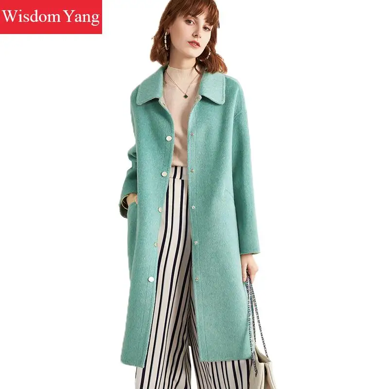 

Autumn Wool Long Coats Trench Ladies Woolen Womens Winter Warm Fleece Oversized Coat Female Green Pink Outerwear Overcoat Woman
