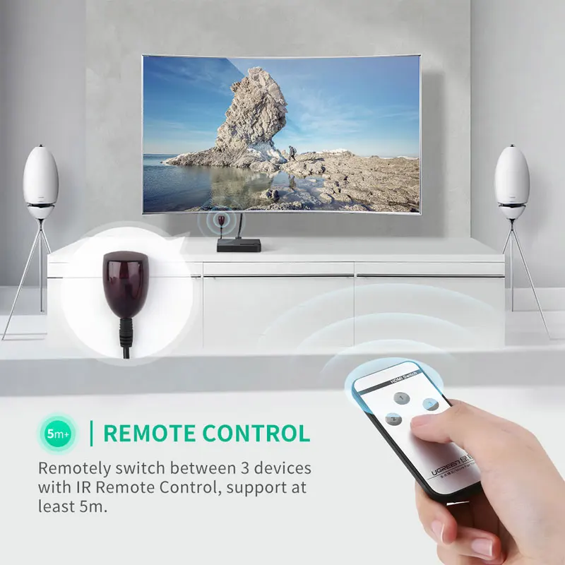 HDMI переключатель UGREEN 4K 3 порта разветвитель Full HD 3D совместим с ноутбуком Xbox 360 PS4 ИК