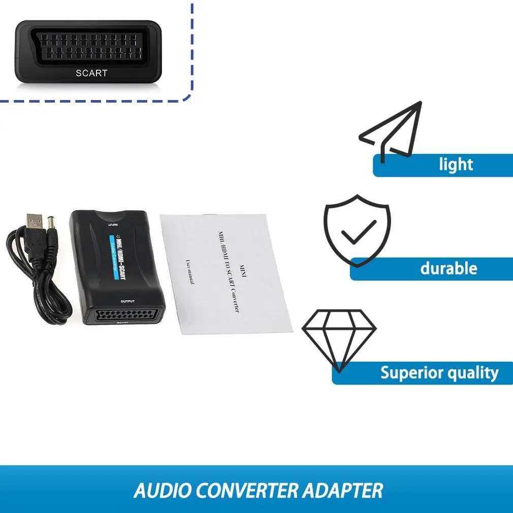  1080P HDMI a SCART Video Audio di Alto Livello Convertitore AV Adattatore di Segnale HD Ricevitore 