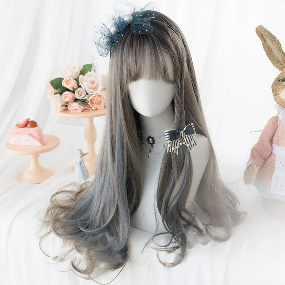 

LUPU Long Wave Lolita Hair Wigs For Women Brown Black Blue Pink Wig With Bangs Cosplay Halloween Synthetic Heat Resistant Fiber