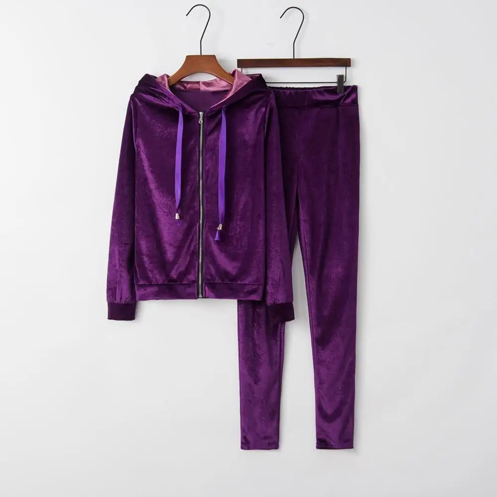 

Two-Piece Sport Suit Women Casual Zipper Coat And Trousers Set Autumn Winter Solid Color Jogging Running Tracksuit For Female