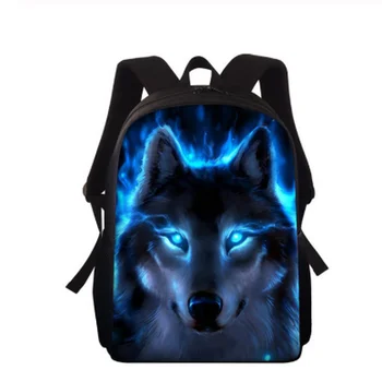 

Blue Wolf Printed Backpack for Nursery baby Boys Schoolbag Animal Colorful Wolf Bookbag Preschool Child Mochilas