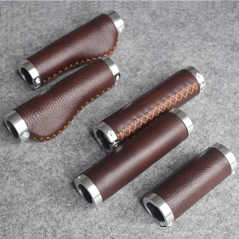 Cowhide handlebar grip lock on 90 / 128mm fit bromtpon bike mountain bike road bike leather grips 22.2mm handlebar universal
