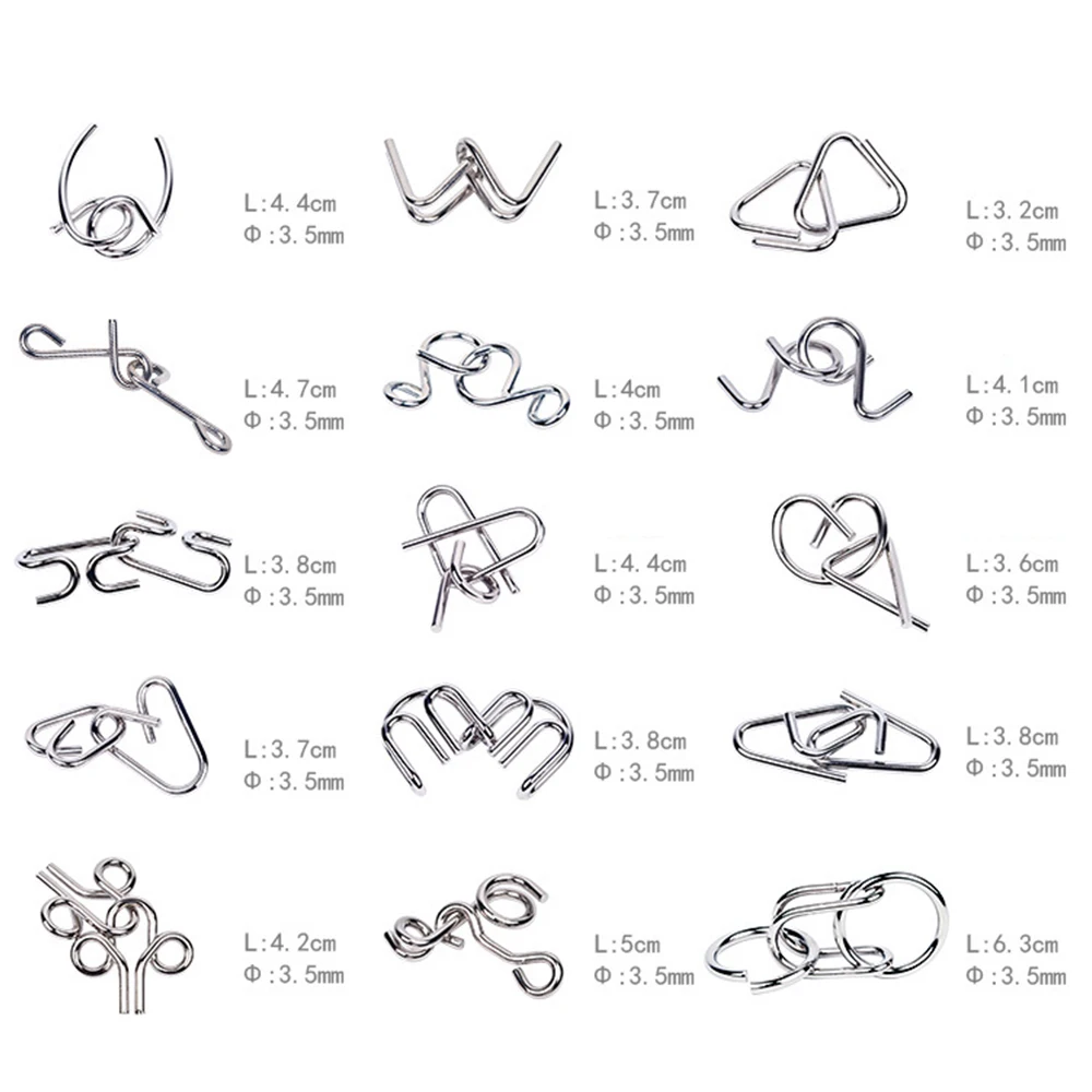 15PCS Kids Game Classic Toy Educational Metal Wire Puzzle Mind Brain Teaser Puzzles Game For Adults 5