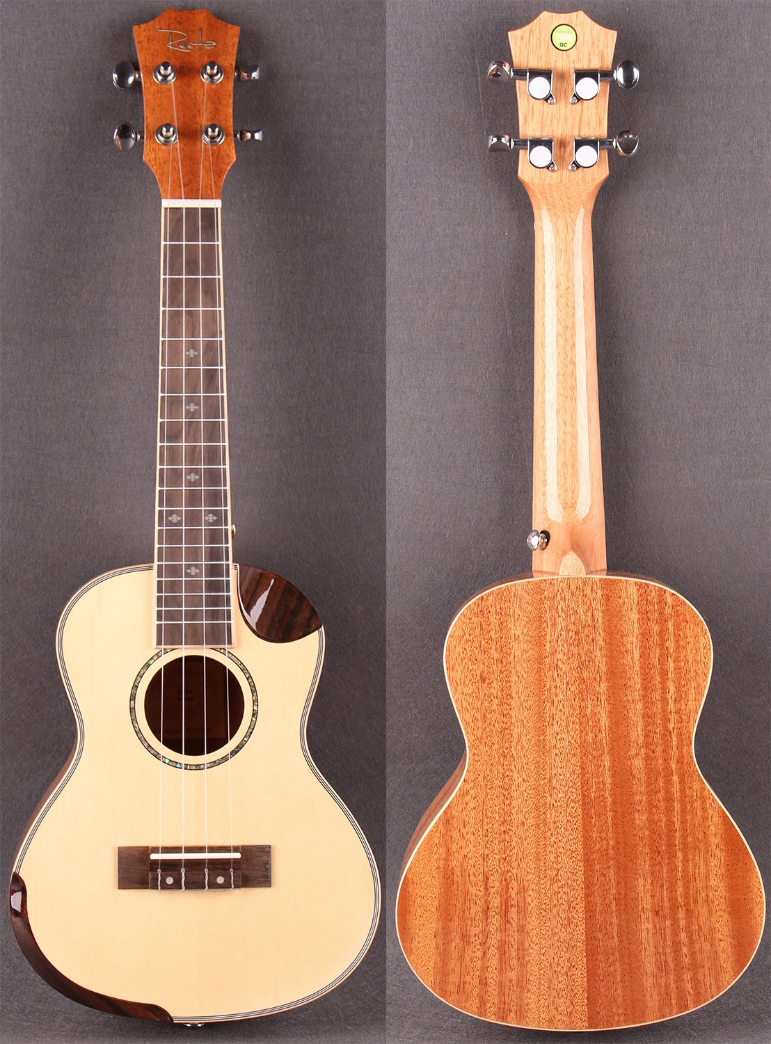 Concert Solid Spruce Ukulele Mahogany Side and Back 4 strings Guitar With EVA hard Case