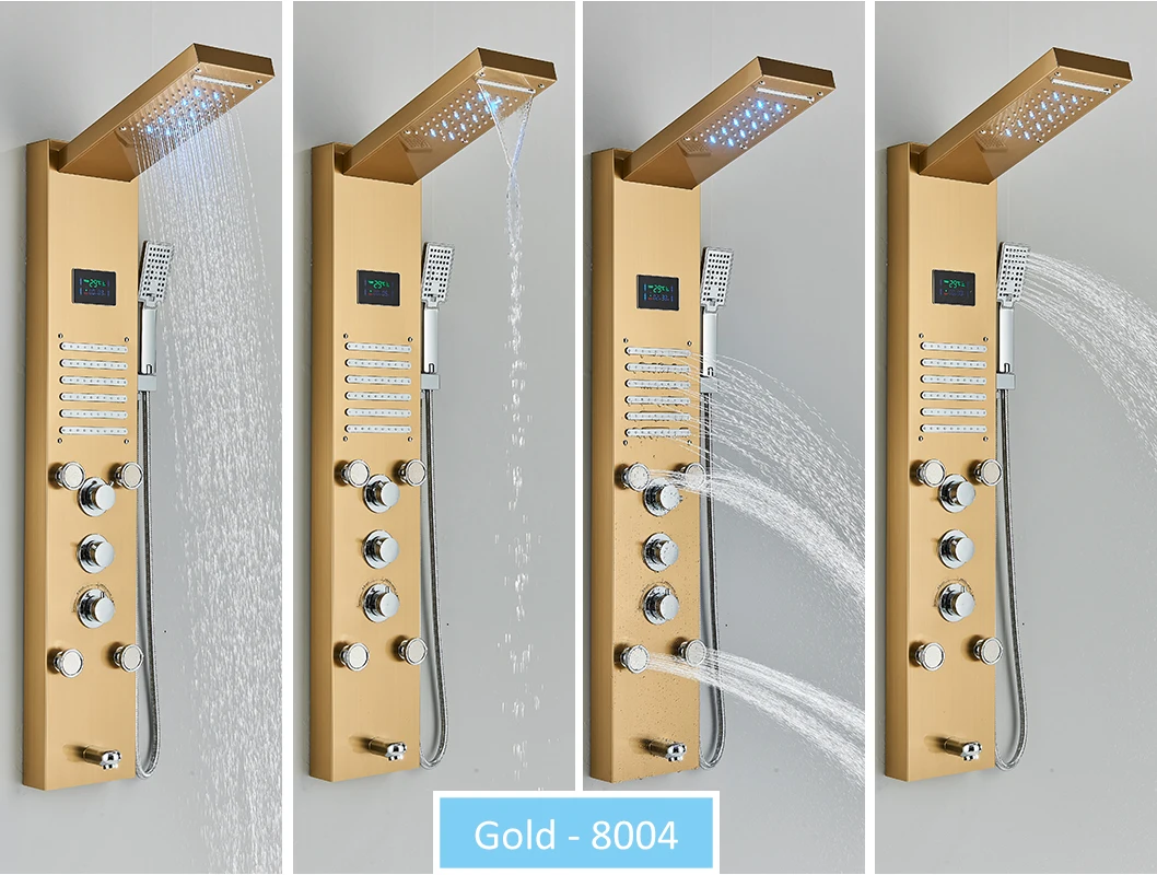 LED Shower Panel Tower System Rain Waterfall Shower Column Hydroelectricity LCD Display With Massage Body Spa Bath Faucet shower panel