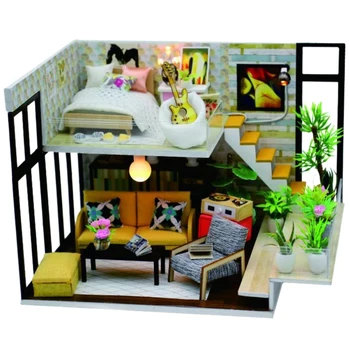 

Diy Doll House 3D Wooden Handmade Miniature Furniture Kit Toys with Led Lights for Children Birthday Christmas Holiday Gift