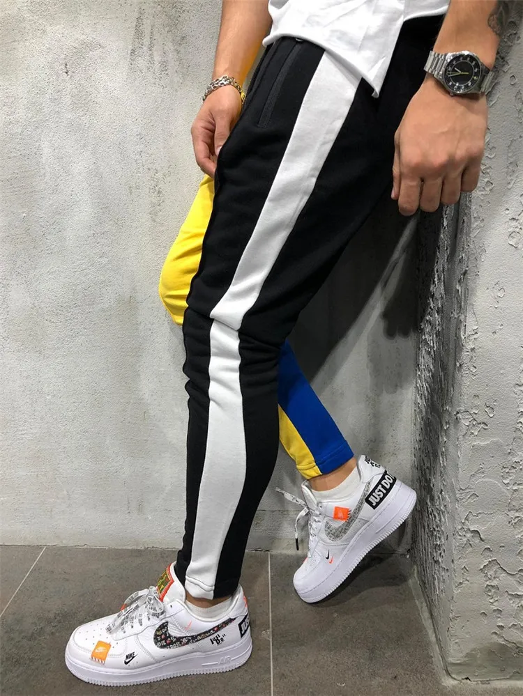Повседневные брюки спортивные брюки прилегающего кроя мужские цветные блочные одежда с заплатками хип-хоп новые модные Беговые Брюки Мужская спортивная одежда 3XL