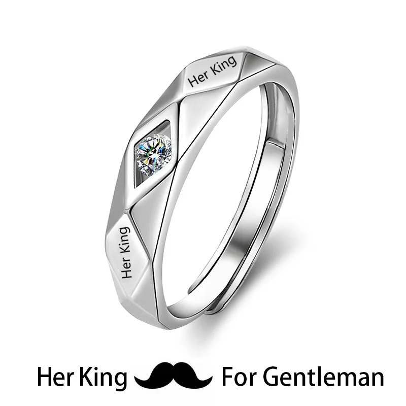 Модный набор колец Huitan, символ любви, с буквой, его королева и ее король, выгравированное обручальное кольцо для женщин и мужчин, кольца на палец - Цвет основного камня: Her King