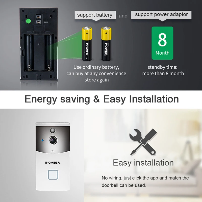 INQMEGA Tuya Video Doorbell Wireless Phone Home Security Camera Doorbell Alarm Remote Control Night Vision smart wifi doorbell