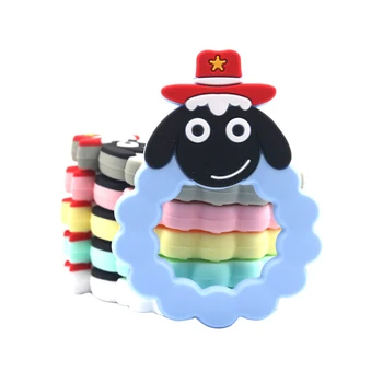 

New 1Pc Cute Sheep Pattern Teethers Baby Teether Silicone Animal Teething Molar Toy Safe Food Grade DIY Pacifier Chain Baby Gift