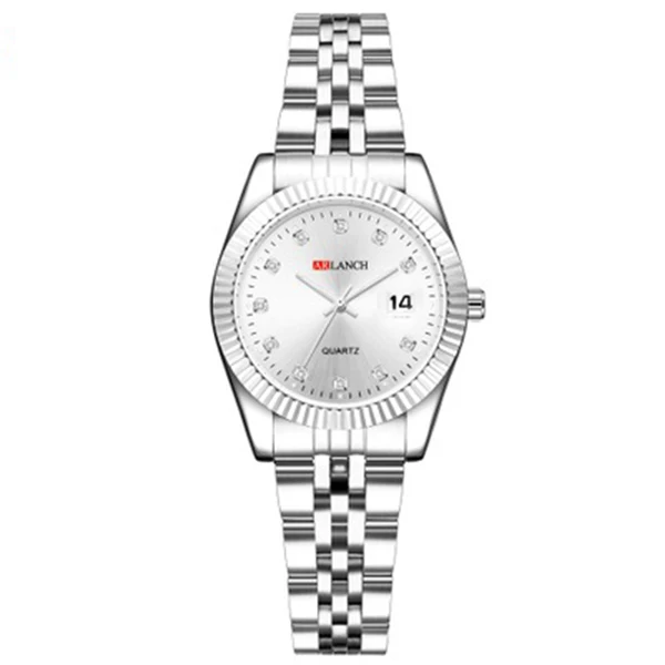 women Silver Мужские часы, топ класса люкс, водонепроницаемые часы с календарем, ремешок из нержавеющей стали, пара кварцевых часов, модные мужские часы с бриллиантами erkek saat - Цвет: women Silver
