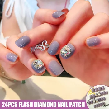 

24pcs Detachable Wearable Crystal Fake Nails Full Cover Glue Style Nail Patch NShopping