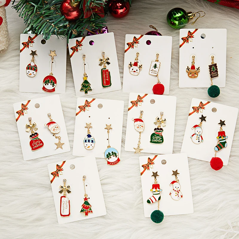 Christmas Earrings Asymmetrical Stud Chirstmas Earrings for Kids Enamel