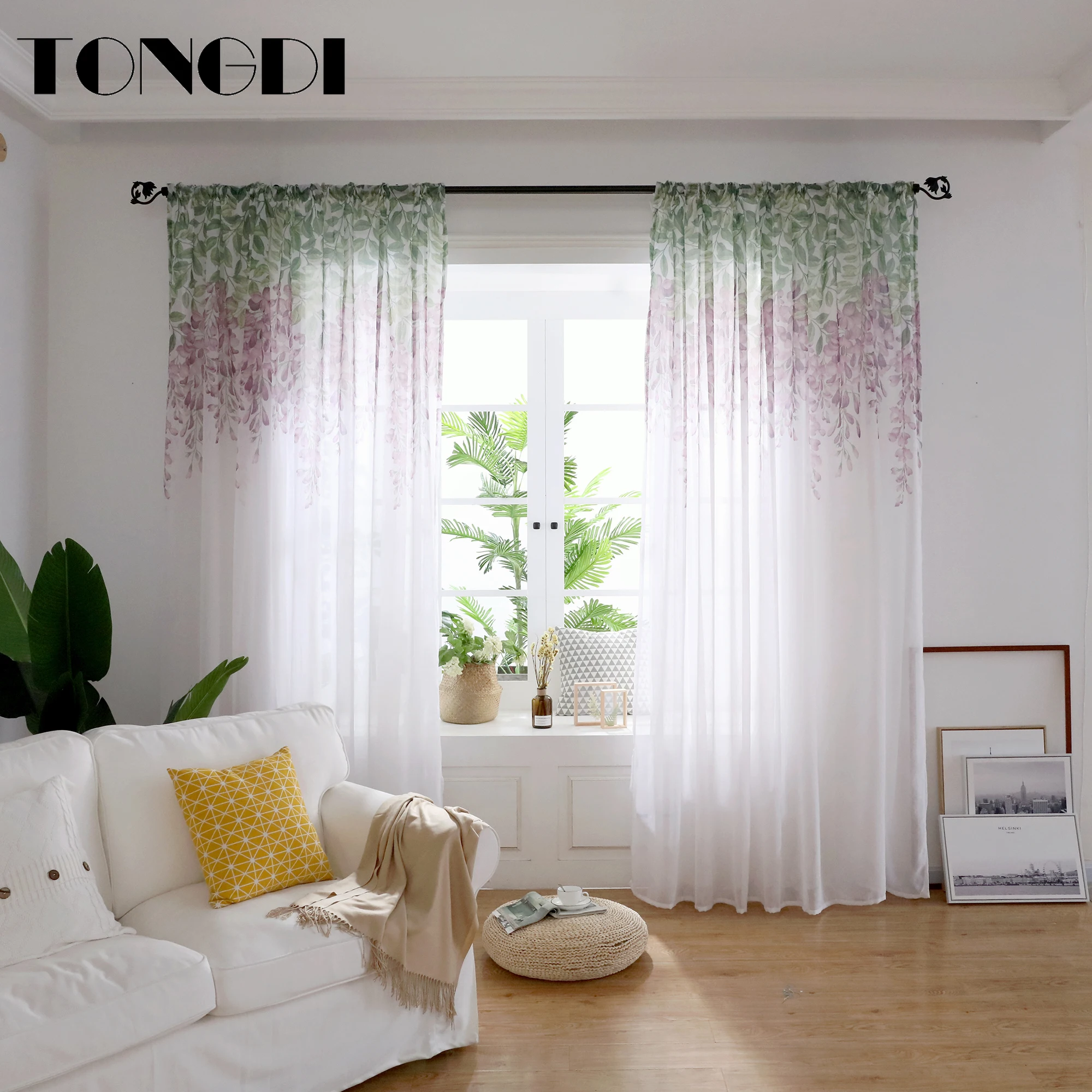 Белая Тюлевая занавеска TONGDI с принтом элегантная пасторальная прозрачная
