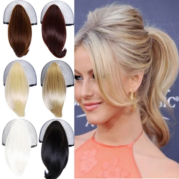 

DIANQI 6 Inch 8 Colors Short Straight Synthetic Hair Blonde Black Small Ponytail Hair Grab Clip Hair Extensions For Women
