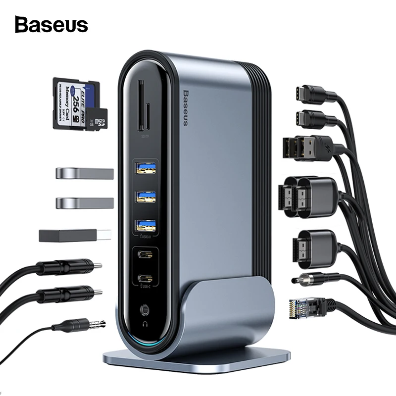 Baseus 17 в 1 USB C концентратор type C для мульти HDMI RJ45 VGA USB 3,0 2,0 с адаптером питания док-станция для MacBook Pro USB-C концентратор