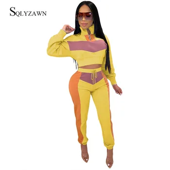 

Fall Winter Color Block 2 Piece Set Women Tracksuit Long Sleeve Jacket Top Pant Sweat Suit Streetwear Matching Sets Club Outfits