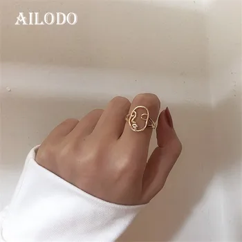 

Ailodo Punk Abstract Human Face Open Rings For Women Gold Silver Color Unique Design Hollow Face Rings Fashion Jewelry 20APR35