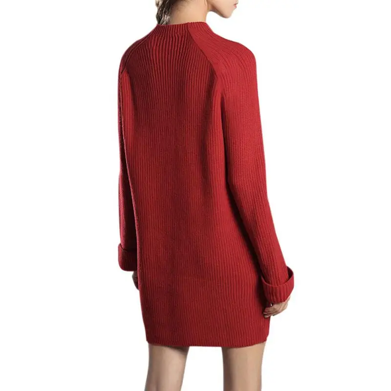Elegant Women Elastic O Neck Sweater Dress Autumn Long Sleeve Solid Causal Ladies Round Neck Plush  Dresss